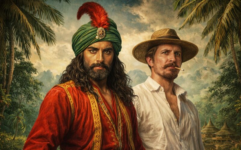 Dipinto di Sandokan e Yanez nella giungla